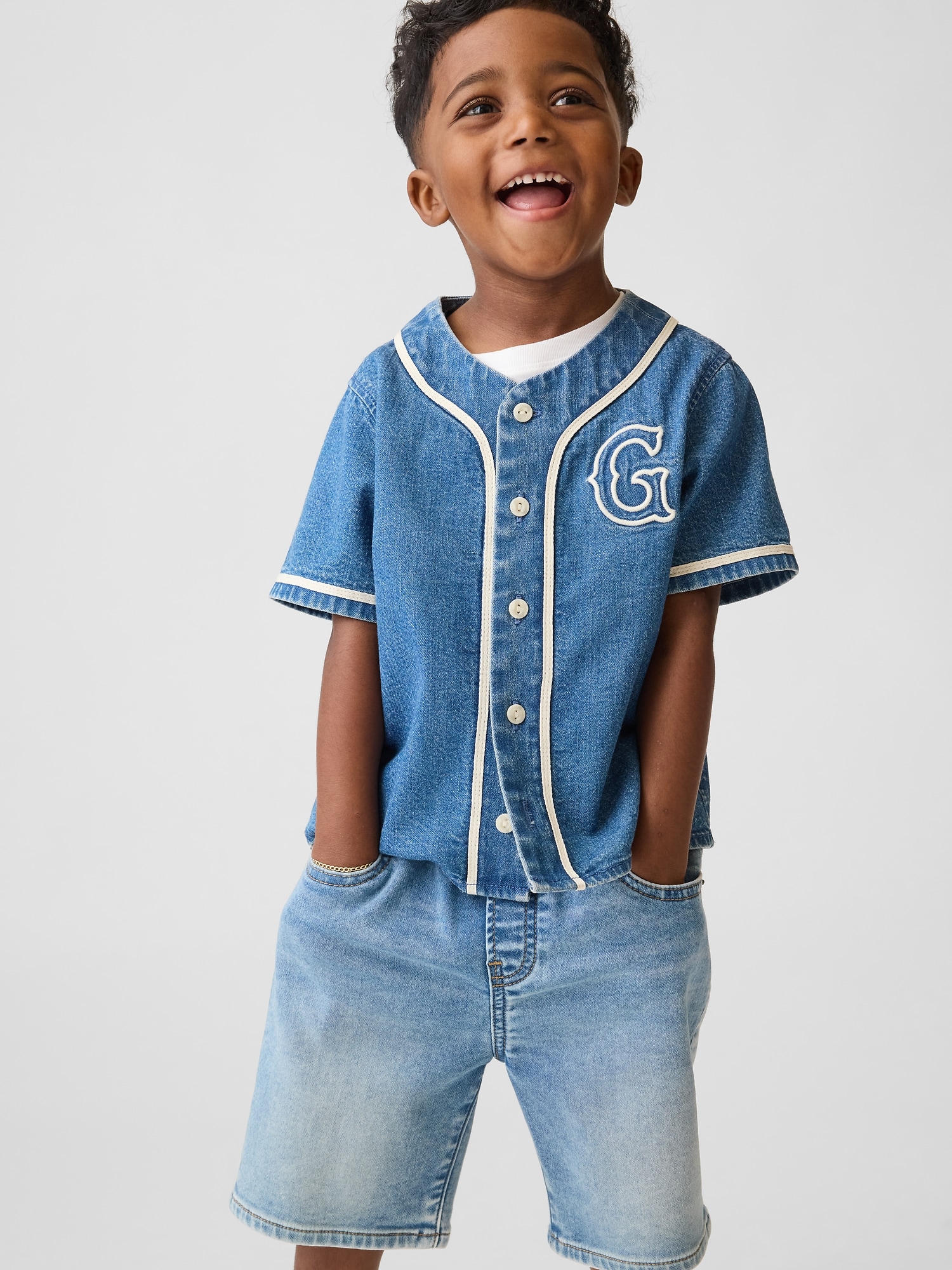Baby & Toddler Denim Varsity Logo Baseball Shirt