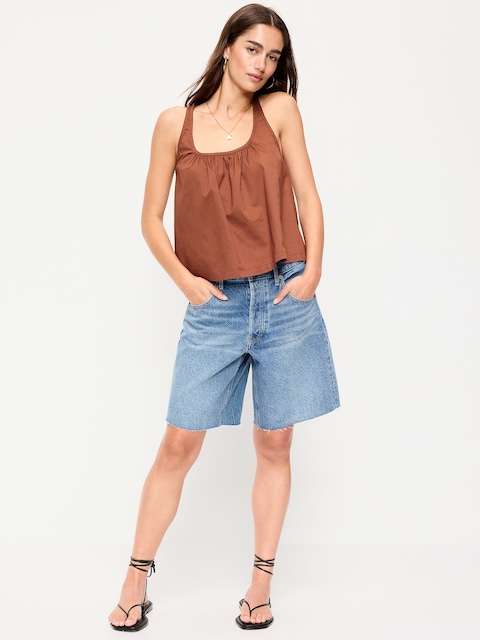 Mid-Rise Baggy Jean Cut-Off Shorts -- 9-inch inseam