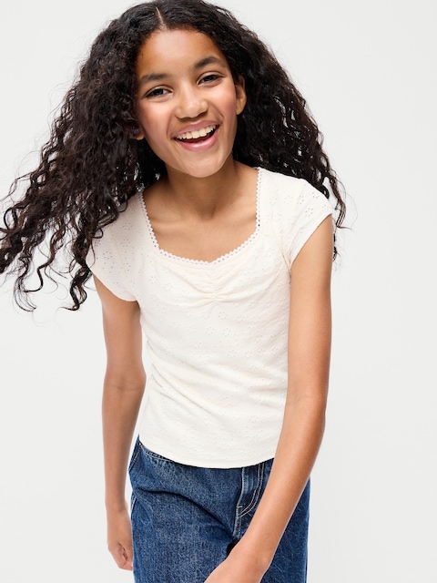 Short-Sleeve Eyelet-Knit Top for Girls