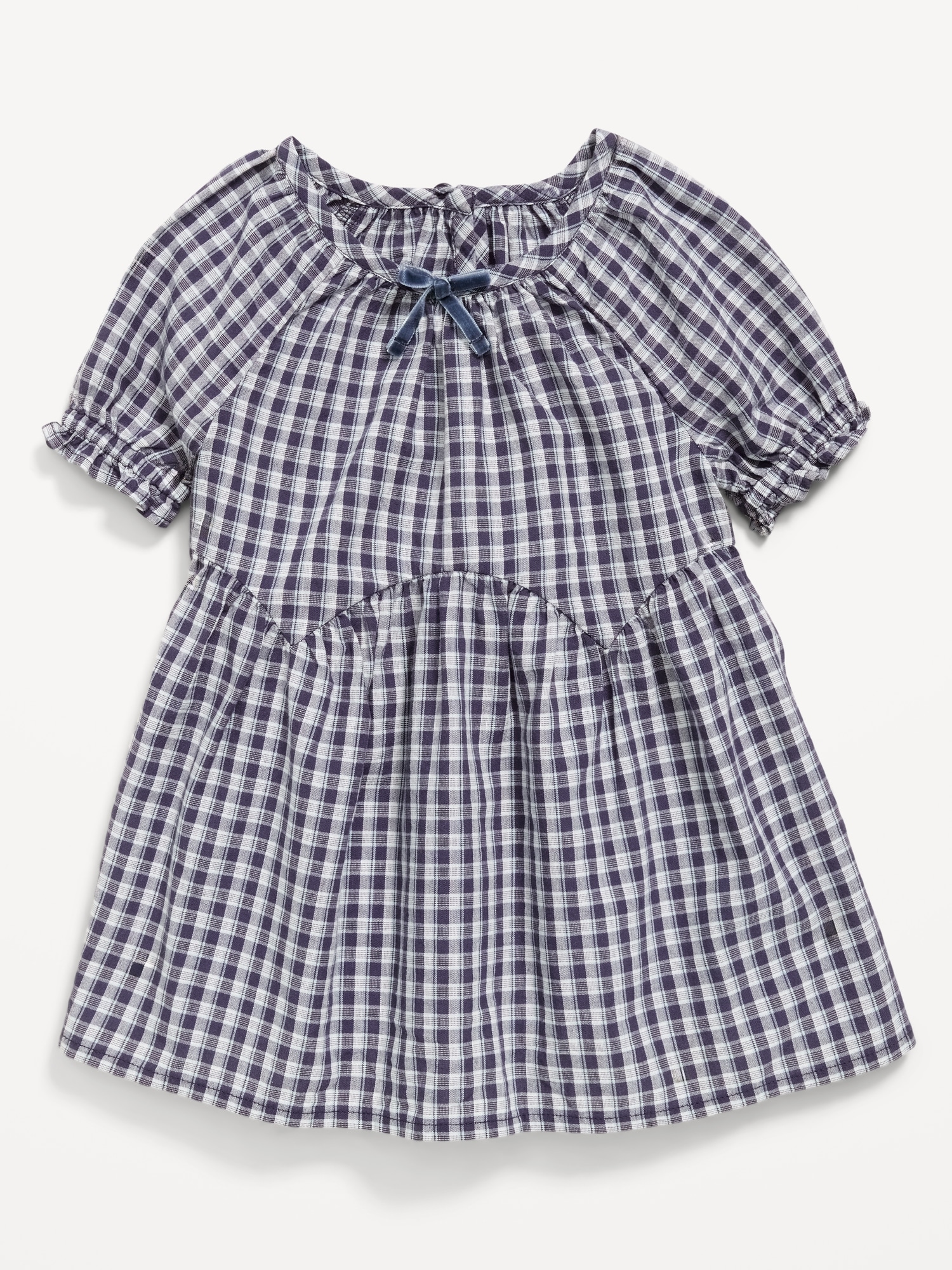 ROBE TRAPÈZE À CARREAUX ET À MANCHES COURTES POUR BÉBÉ