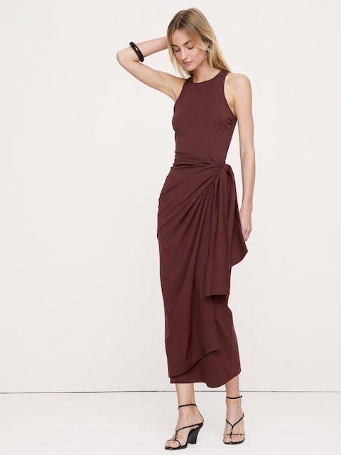 ROBE PORTEFEUILLE MI-LONGUE EN TRICOT