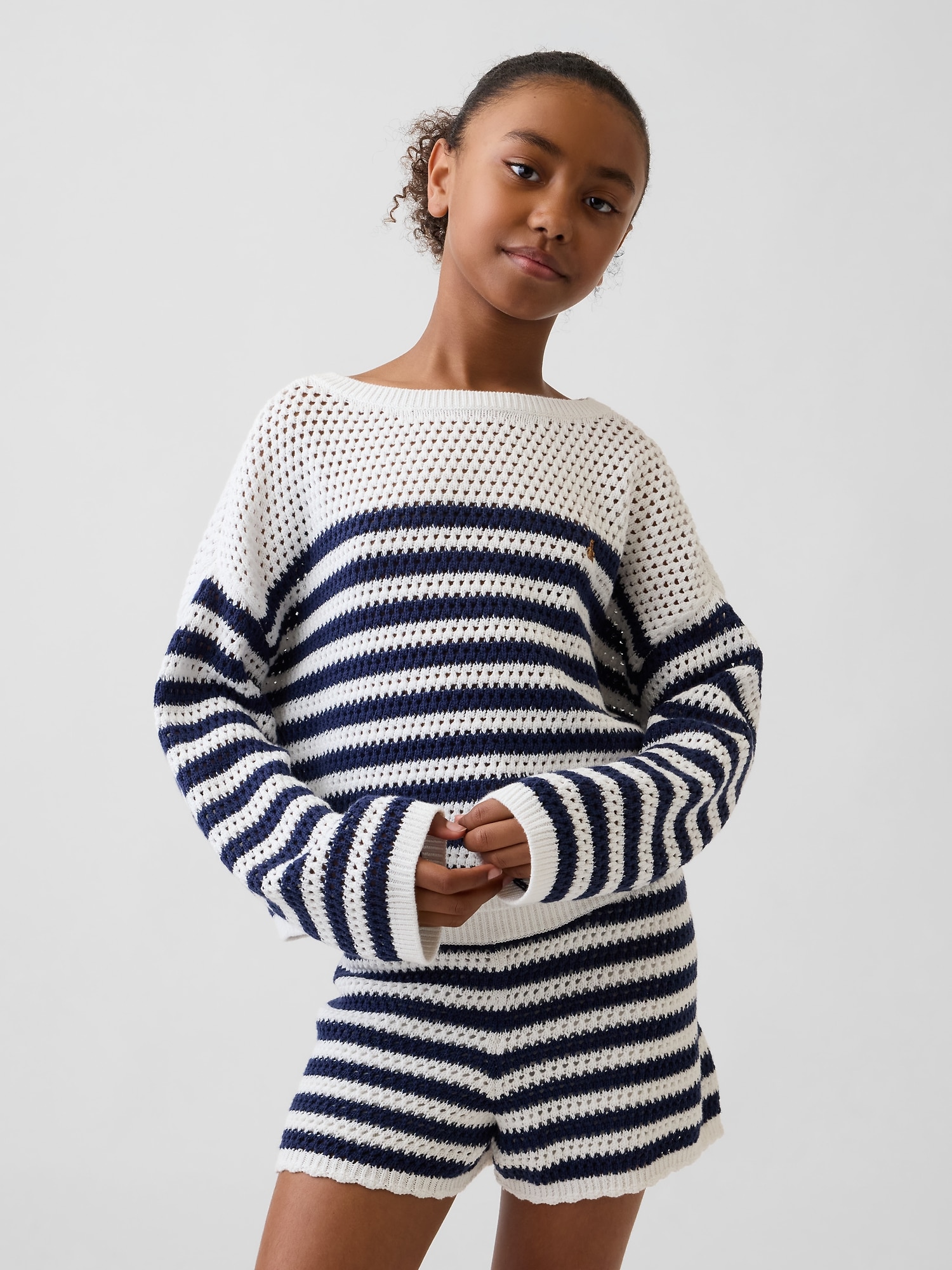 Kids Crochet Oversized Stripe Sweater