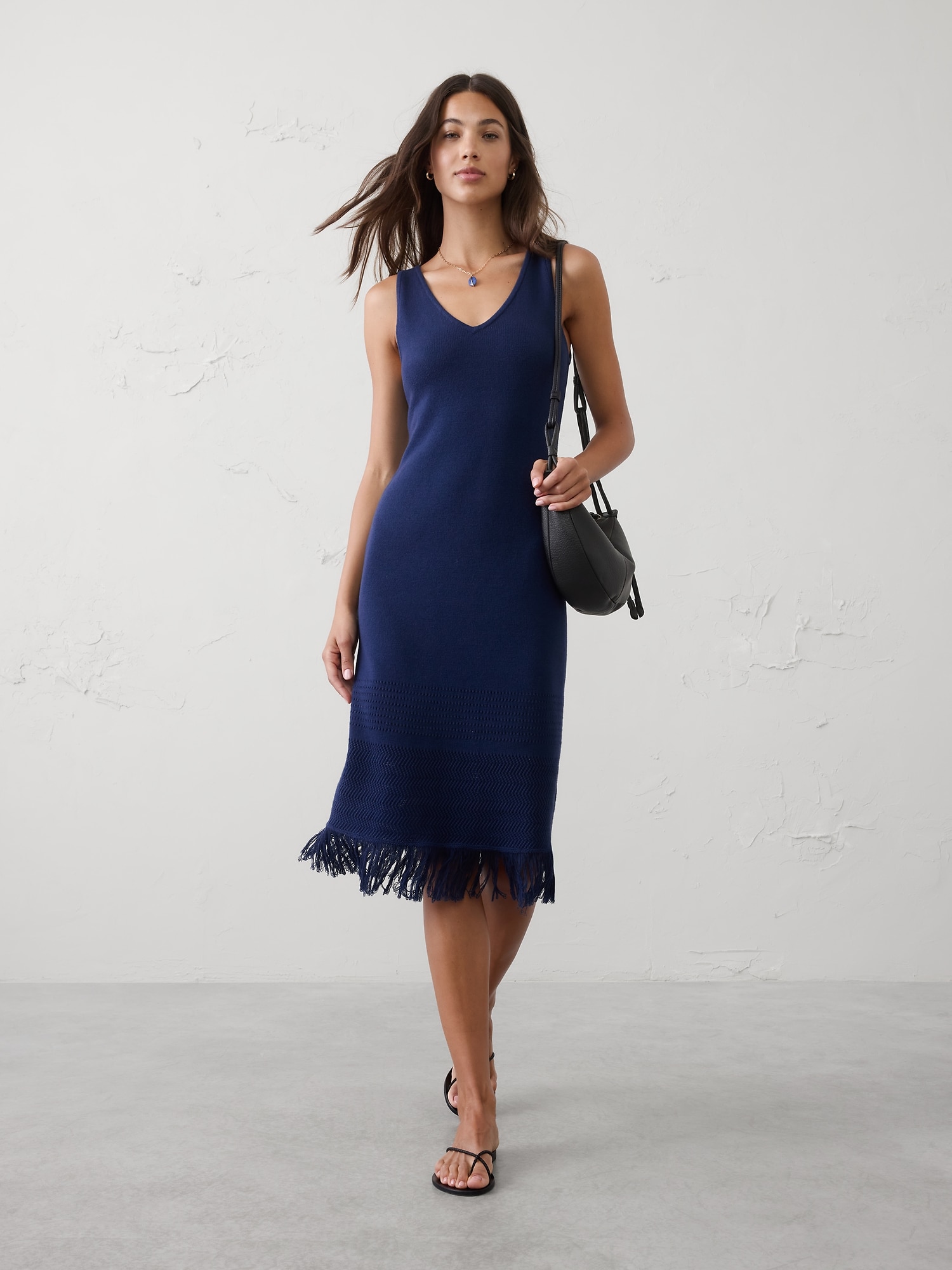 Frayed-Hem Tank Midi Dress