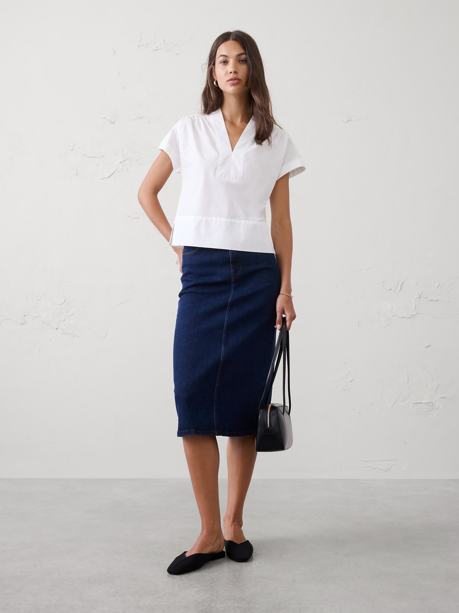 Poplin Split-Neck Top