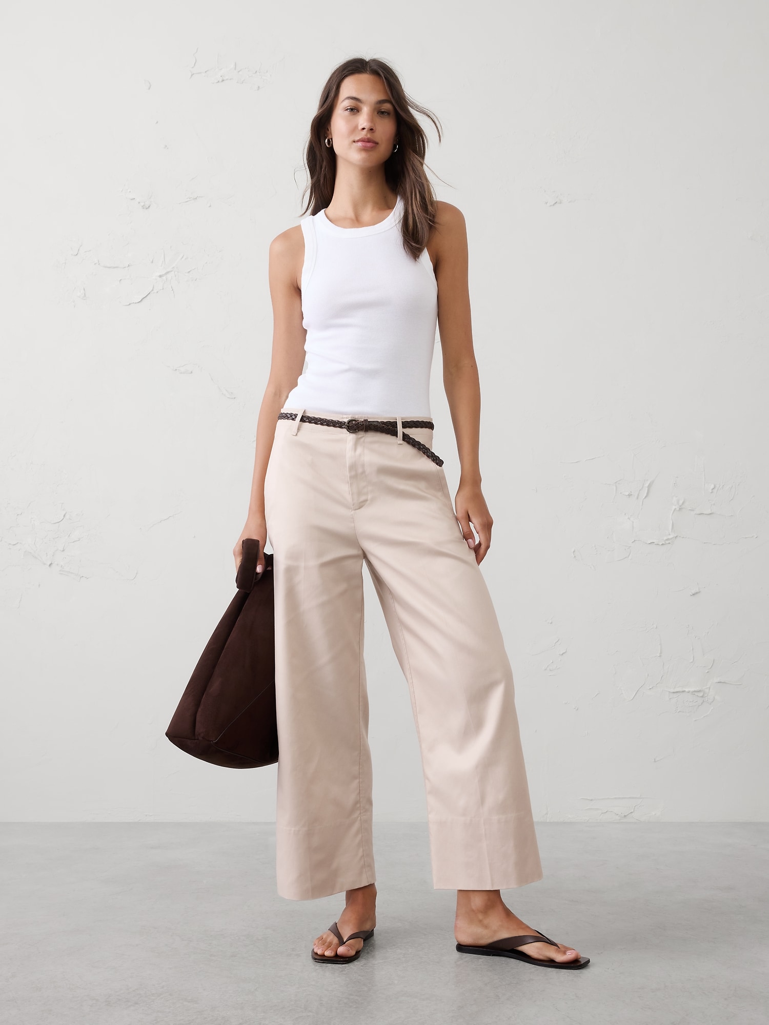 PANTALON JAMBE LARGE COURT À TAILLE HAUTE