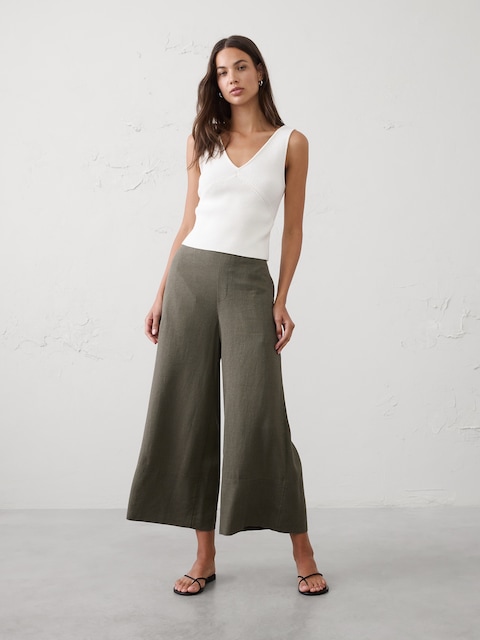 Anyday Wide-Leg High-Rise Linen-Blend Cropped Pant