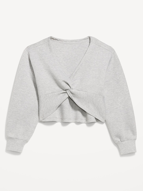 Bounce Fleece Long-Sleeve Twist-Front Top