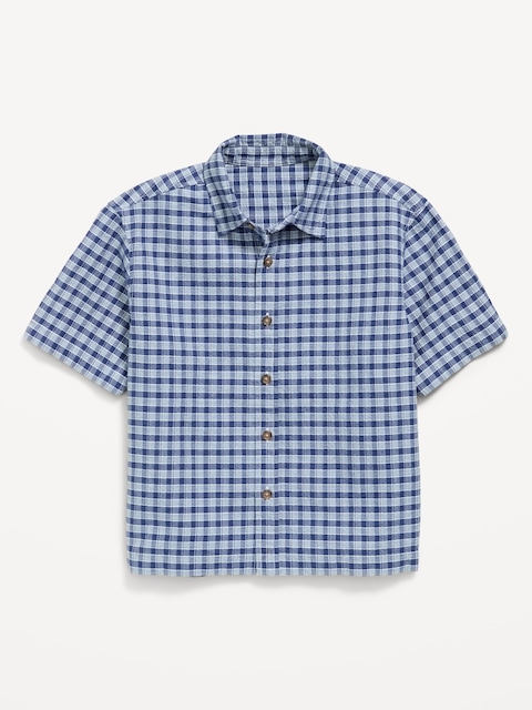 Short-Sleeve Boxy Cropped Textured Shirt for Boys