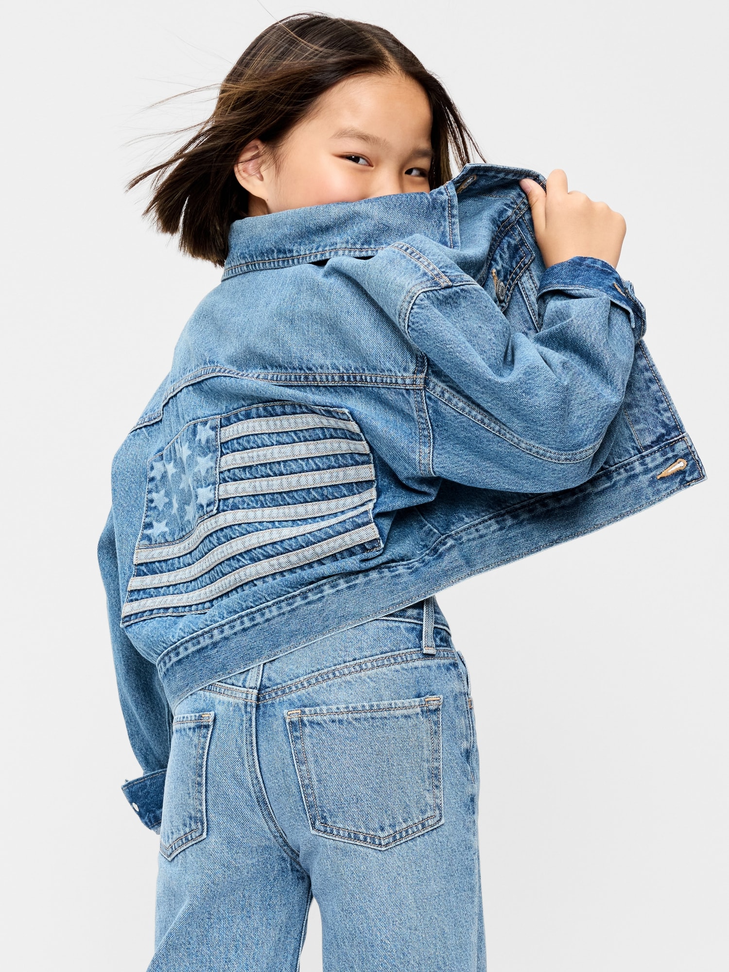 Oversized Lightweight Cropped Denim Trucker Jacket for Girls