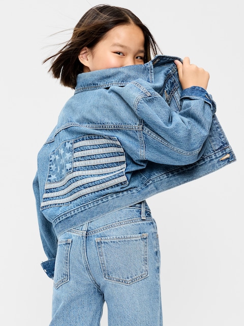 Oversized Cropped Denim Trucker Jacket for Girls