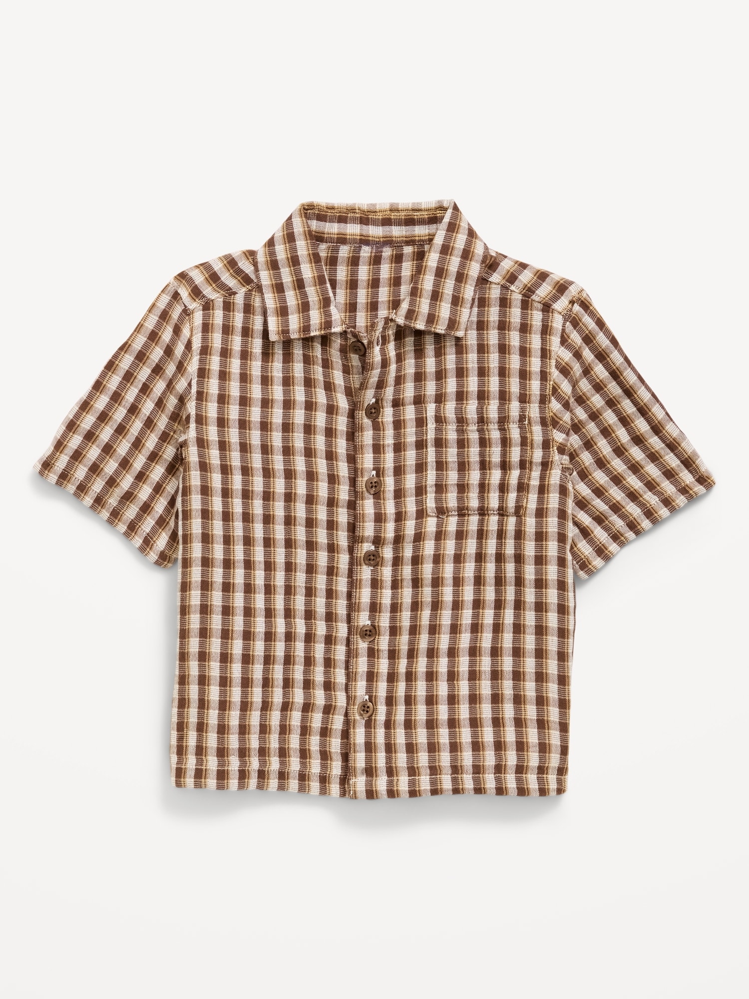 Short-Sleeve Double-Weave Cotton Shirt for Toddler Boys