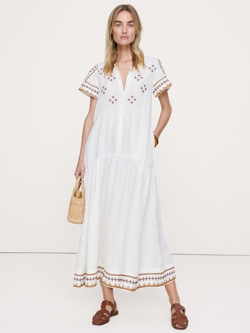 エンブロイダリー リネン ティアード マキシドレス