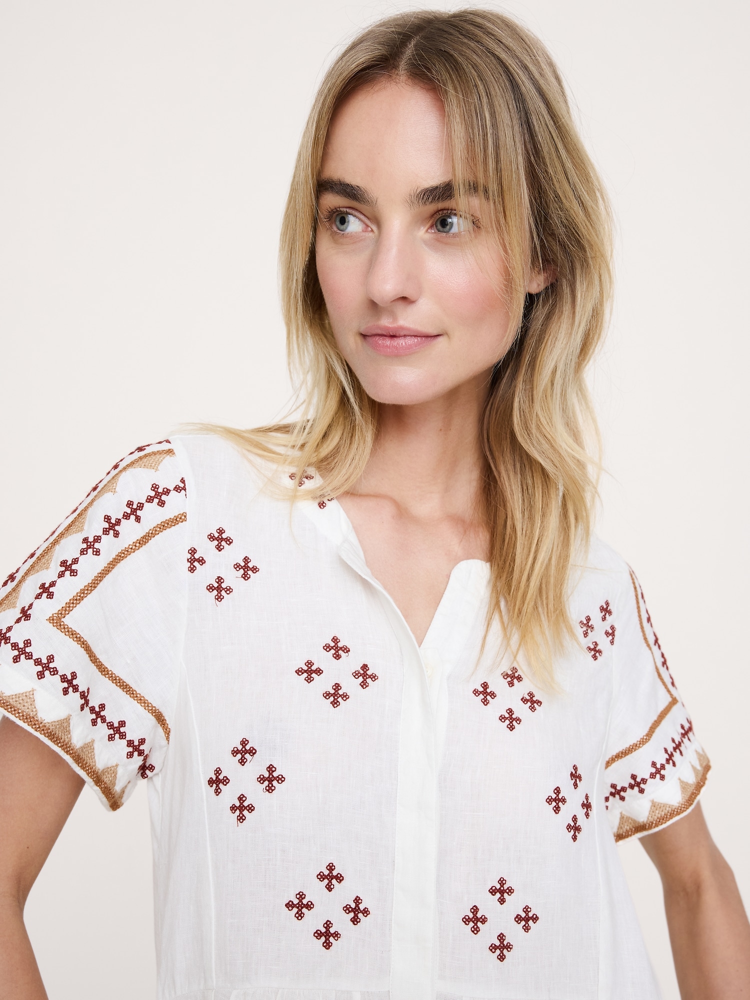 エンブロイダリー リネン ティアード マキシドレス-3