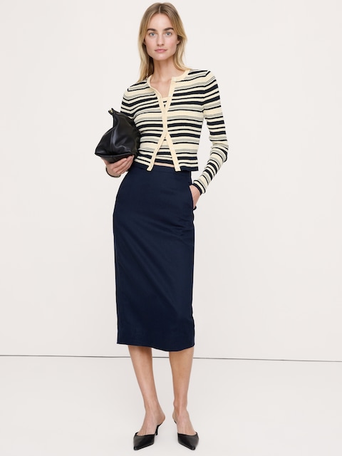 JUPE DROITE EN LIN ET VISCOSE EXTENSIBLE