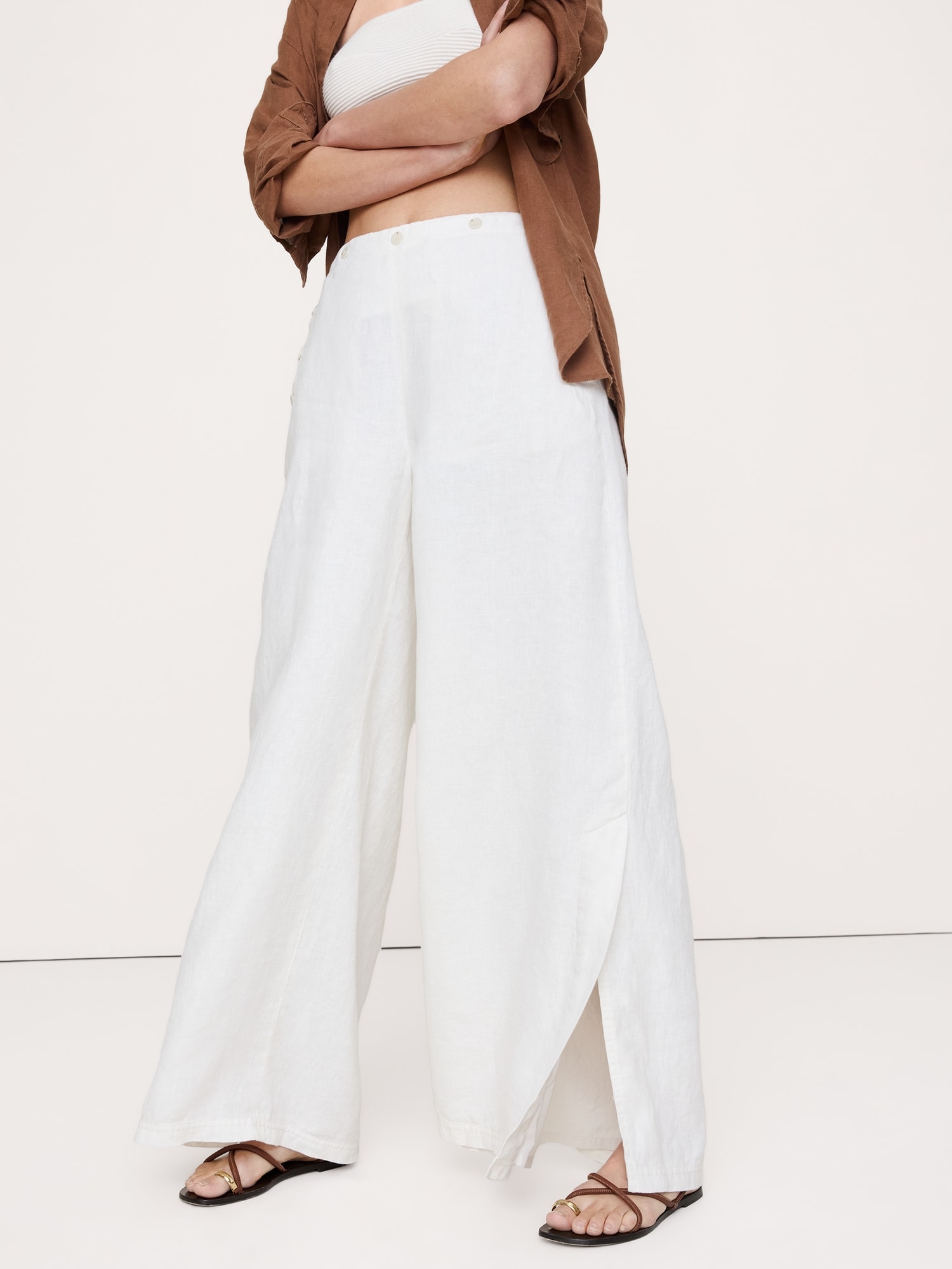 High-Rise Wide-Leg Linen Pull-On Sailor Pant