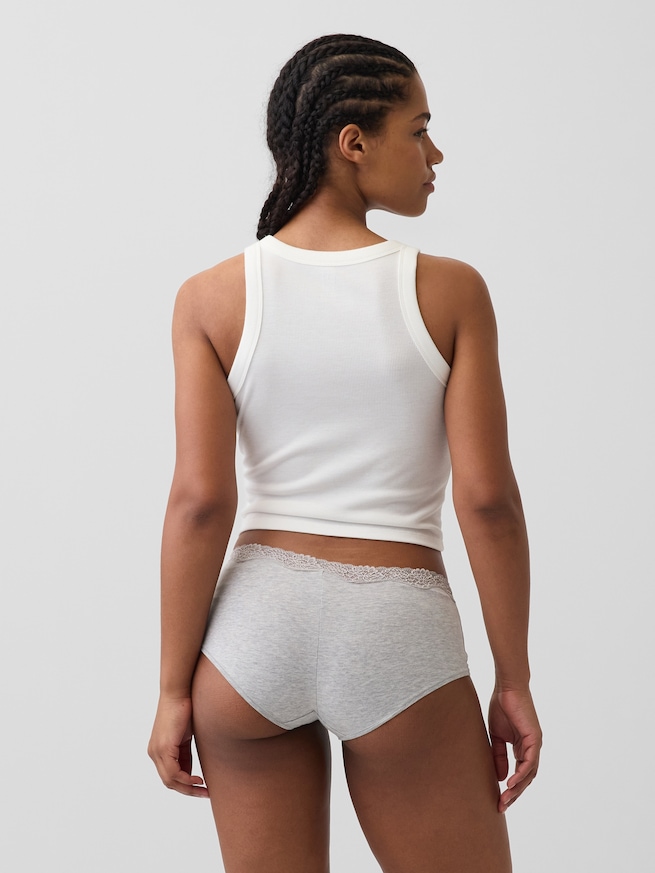 オーガニック ストレッチコットン レーストリミング ボーイレングスショーツ-1