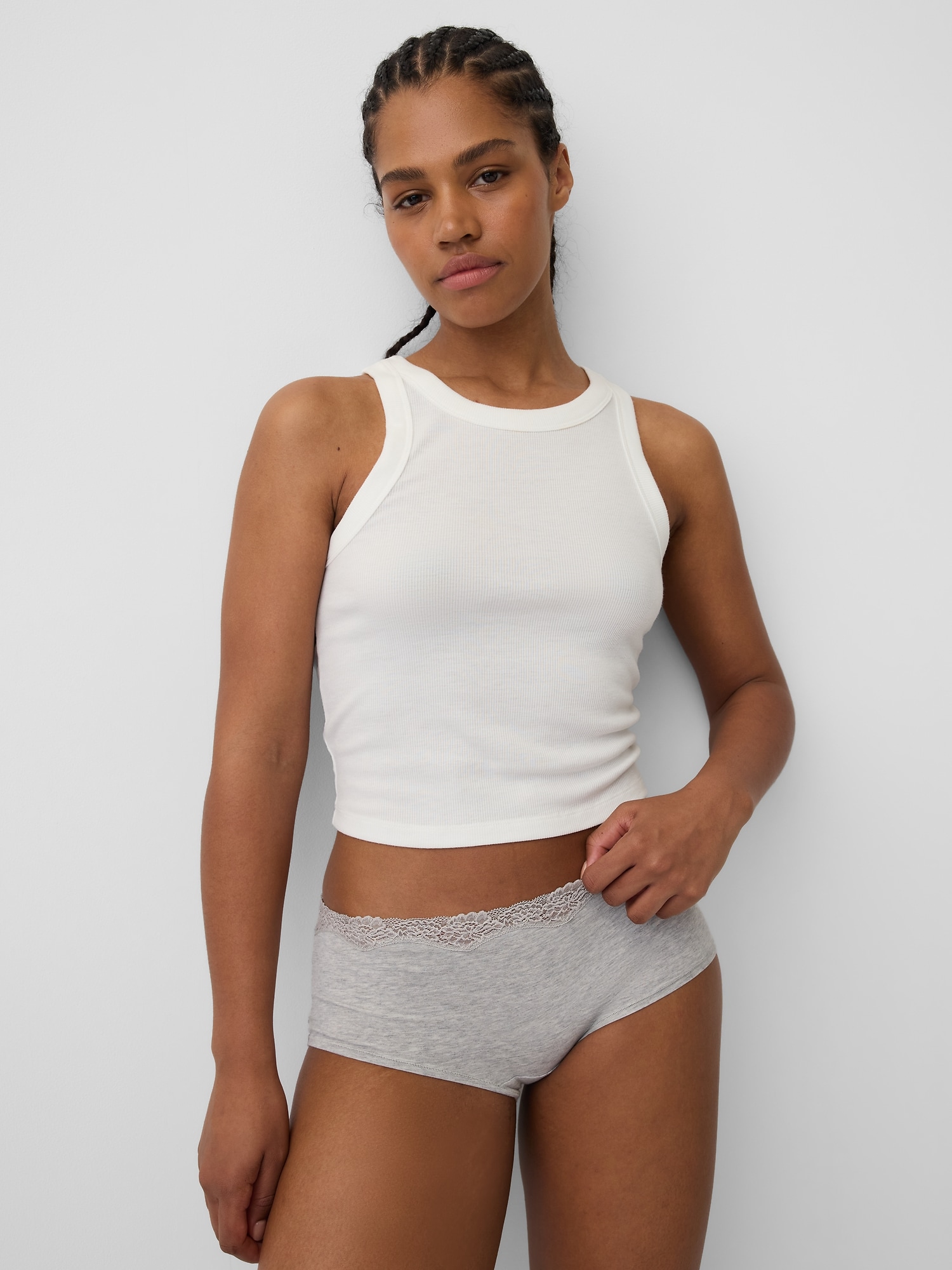 Organic Stretch Cotton Lace-Trim Shorty