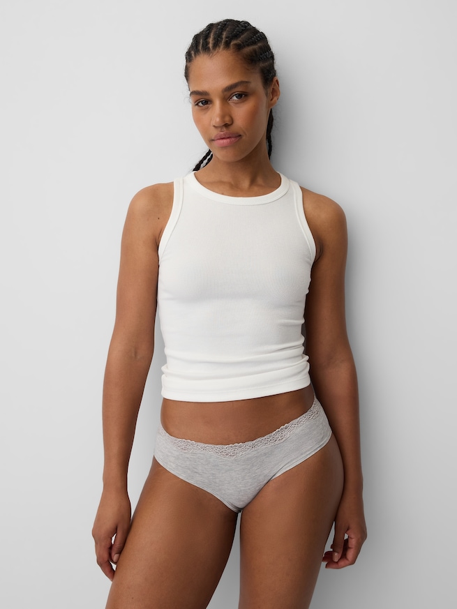 オーガニックコットン ストレッチ レーストリミング ヒップスター-0