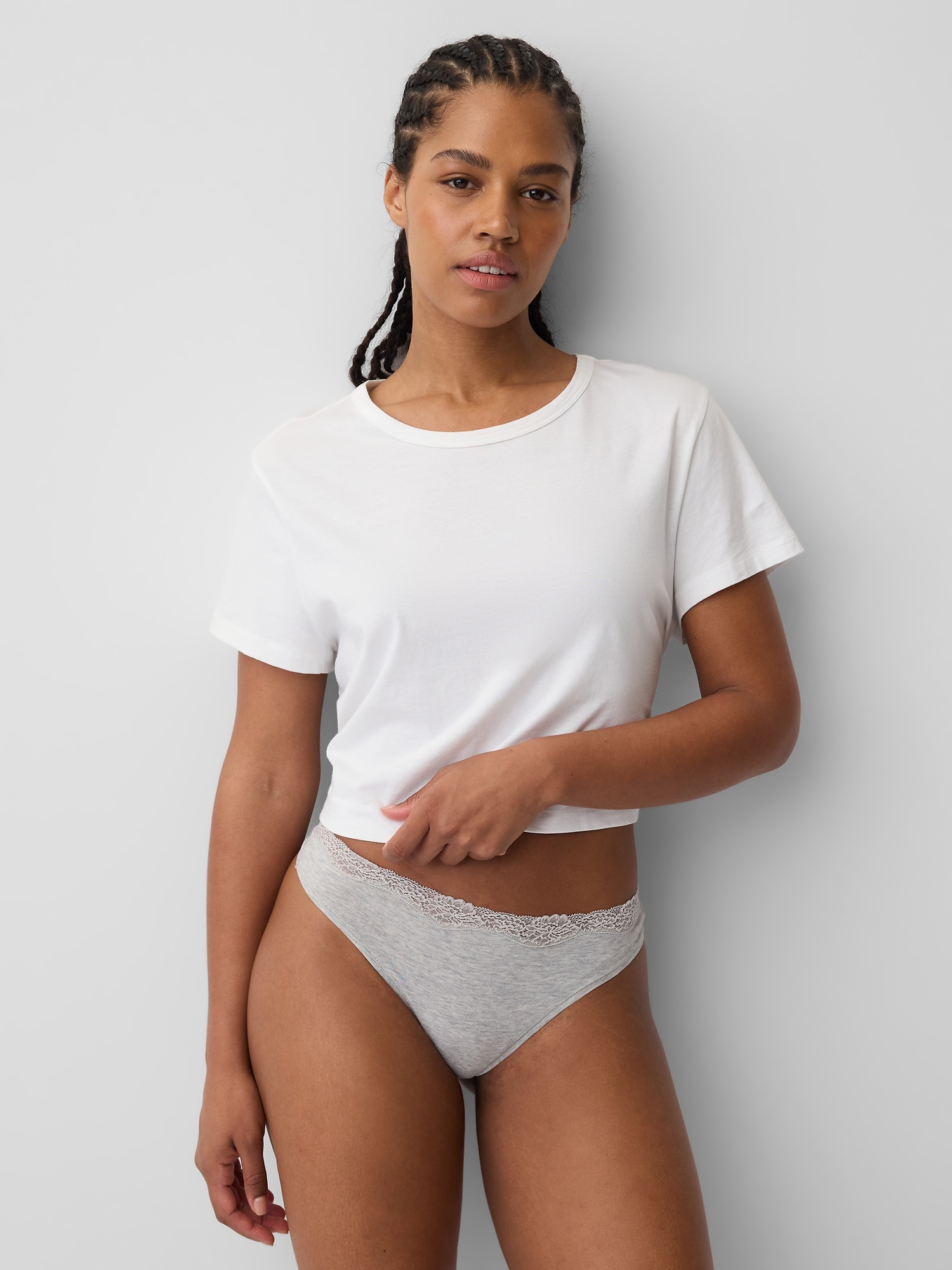 Organic Stretch Cotton Lace-Trim Thong