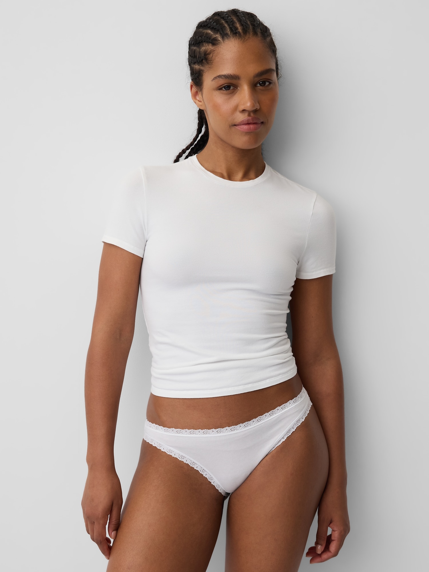 Organic Stretch Cotton Lace-Trim Bikini