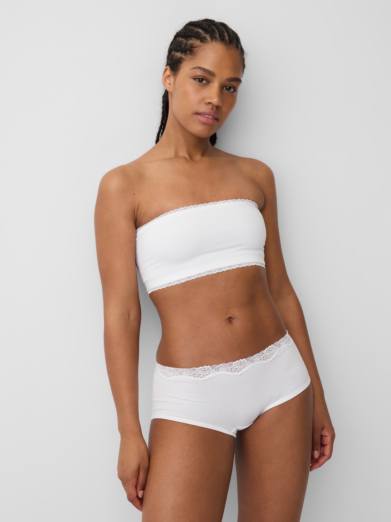 Organic Stretch Cotton Lace-Trim Bandeau Bralette