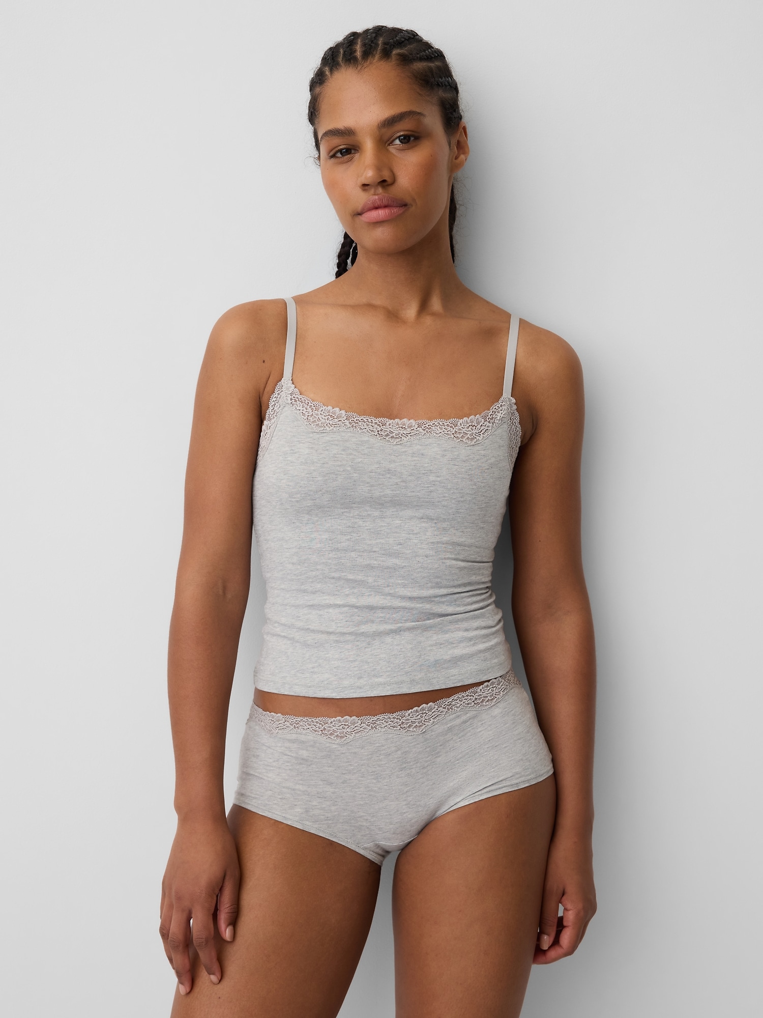 Organic Stretch Cotton Lace-Trim Shelf-Bra Cami