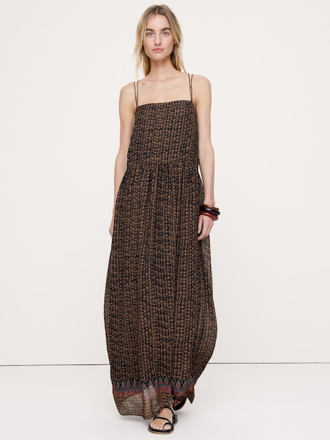 ROBE LONGUE À BRETELLES EN CRÊPE GEORGETTE