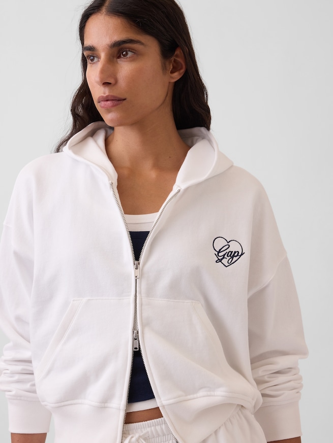 フレンチテリー オーバーサイズ GAPハートロゴ ジップアップパーカー-3