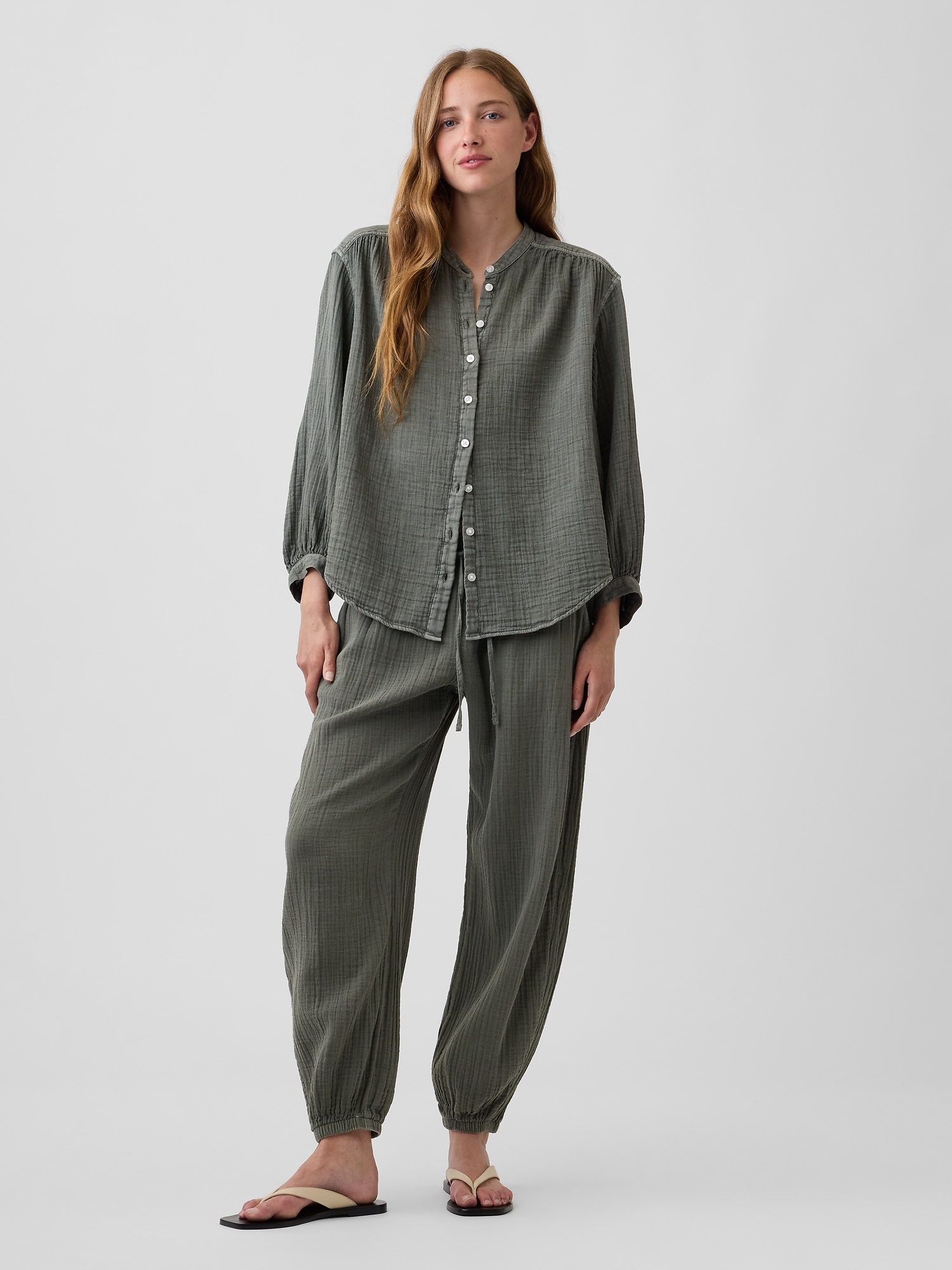 Gap Cotton Gauze Easy Joggers In Green