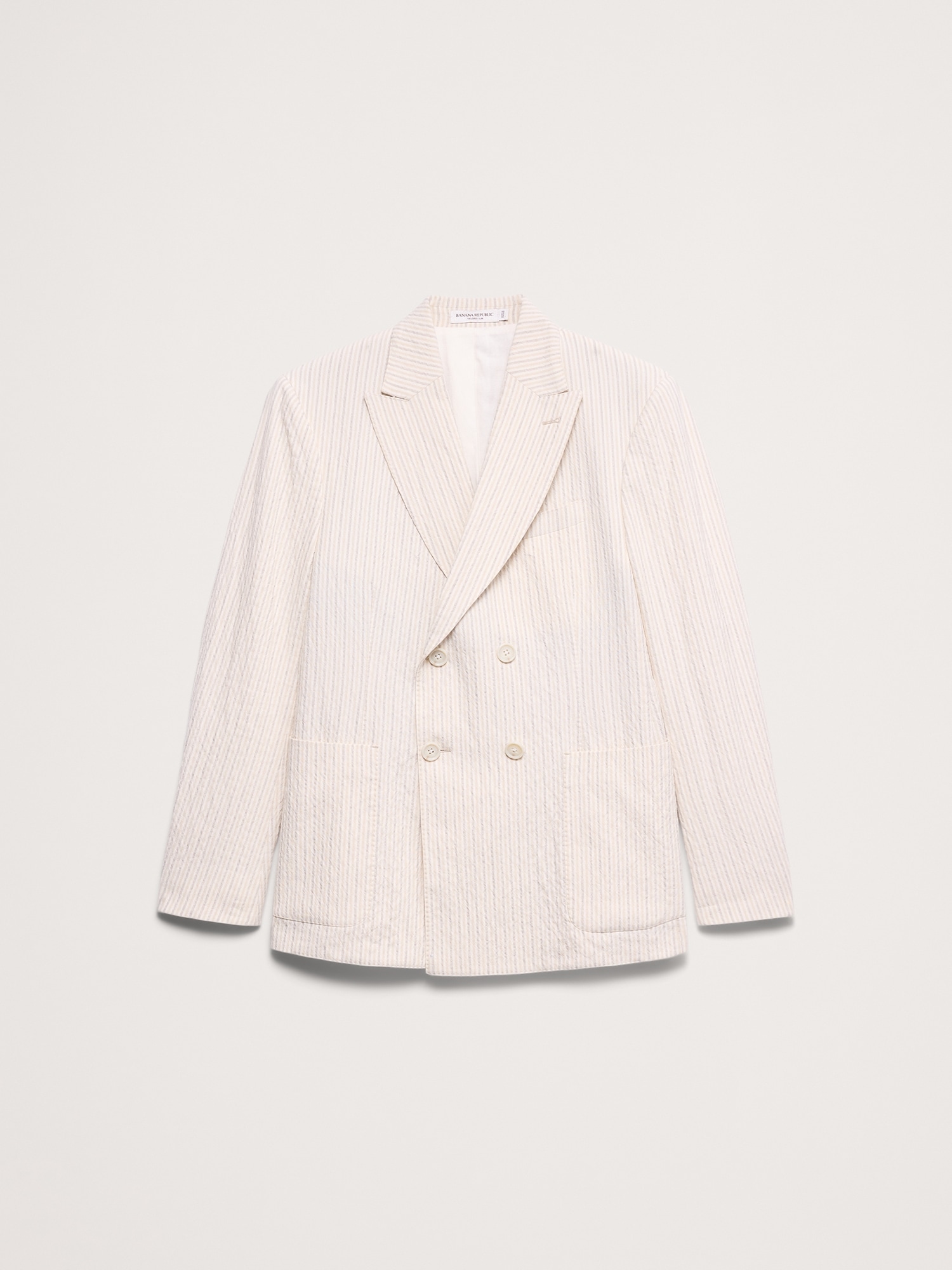 Double-Breasted Italian Cotton-Linen Seersucker Suit Jacket