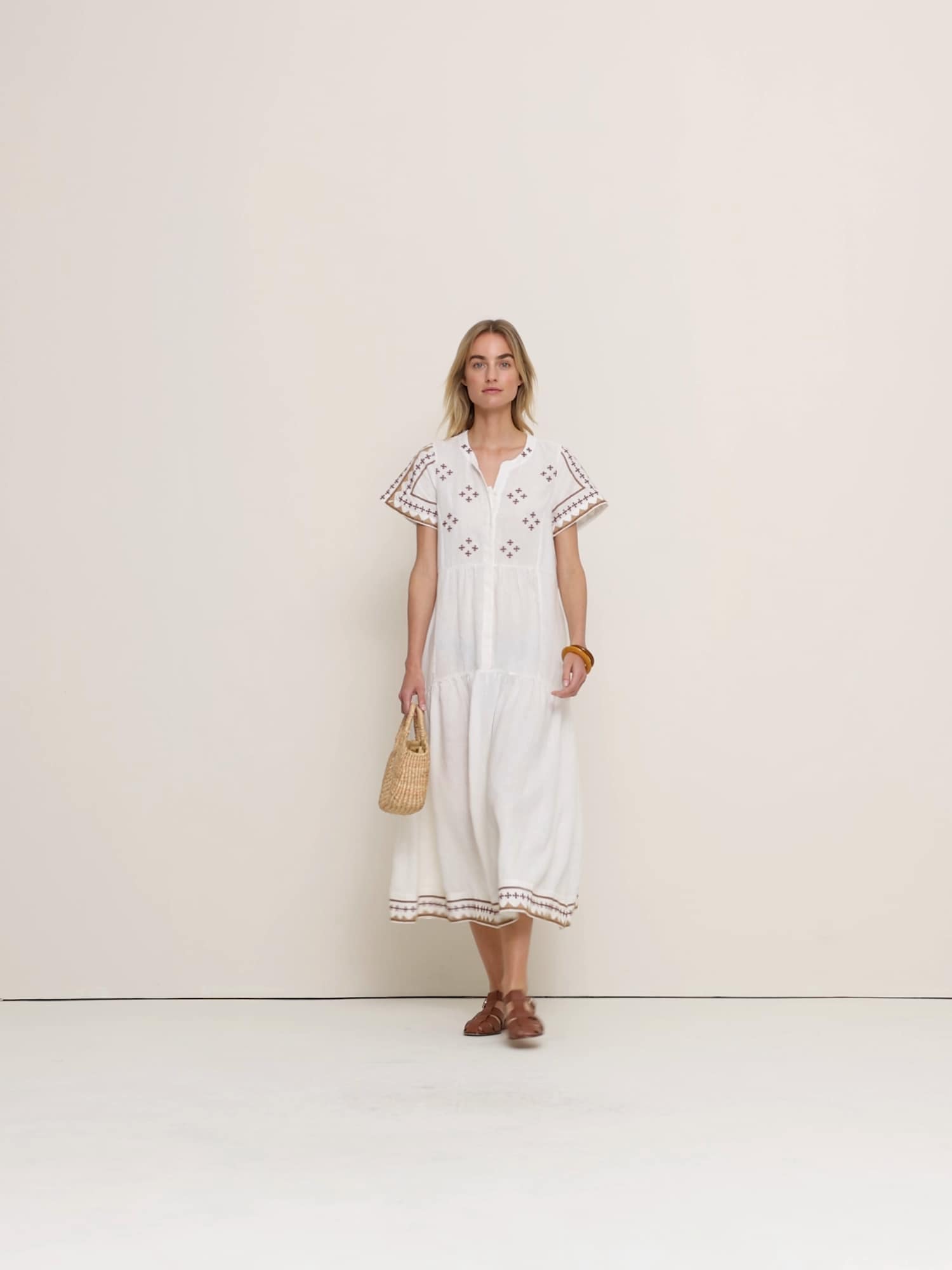 エンブロイダリー リネン ティアード マキシドレス-4