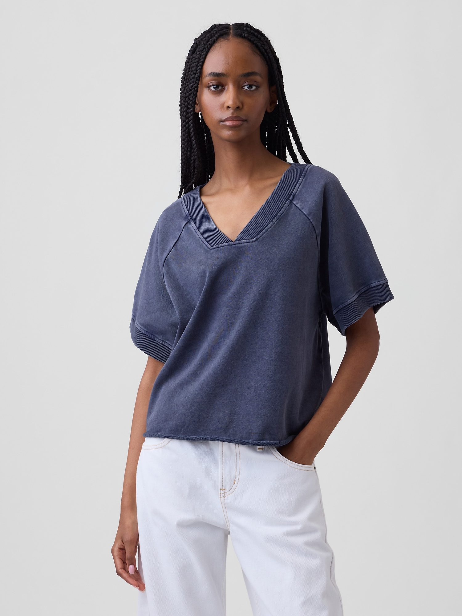 French Terry Oversized V-Neck Sweatshirt