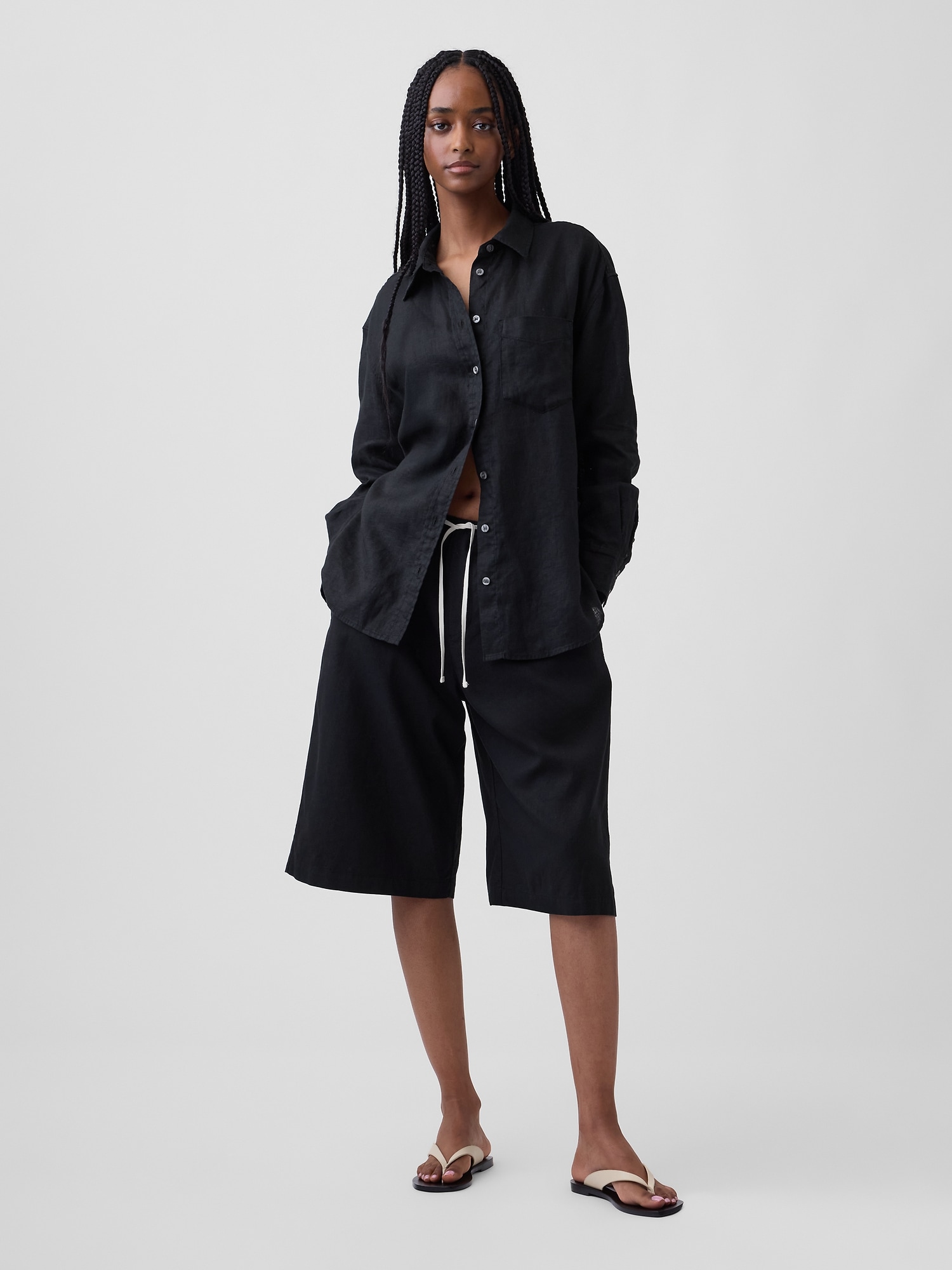 Linen-Blend Relaxed Easy Culotte Pants