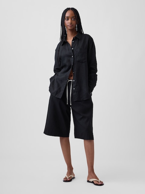 Linen-Blend Relaxed Easy Culotte Pants