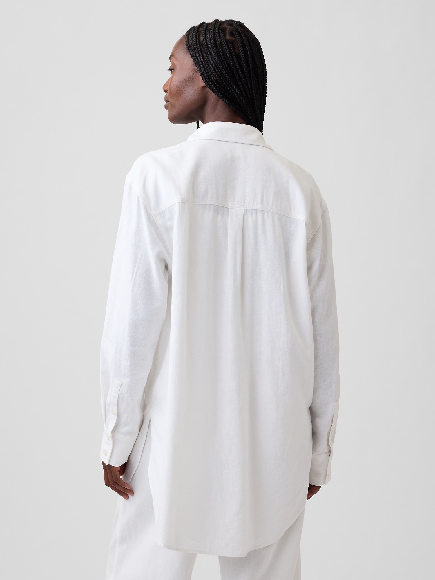 Linen-Blend Oversized Tunic Shirt