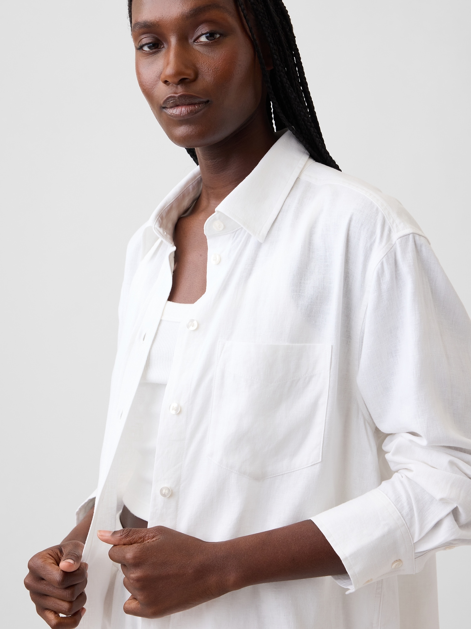 Linen-Blend Oversized Tunic Shirt