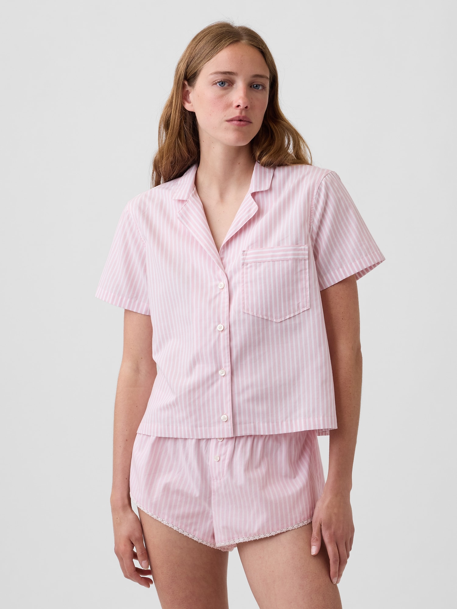 Poplin Stripe Crop PJ Shirt
