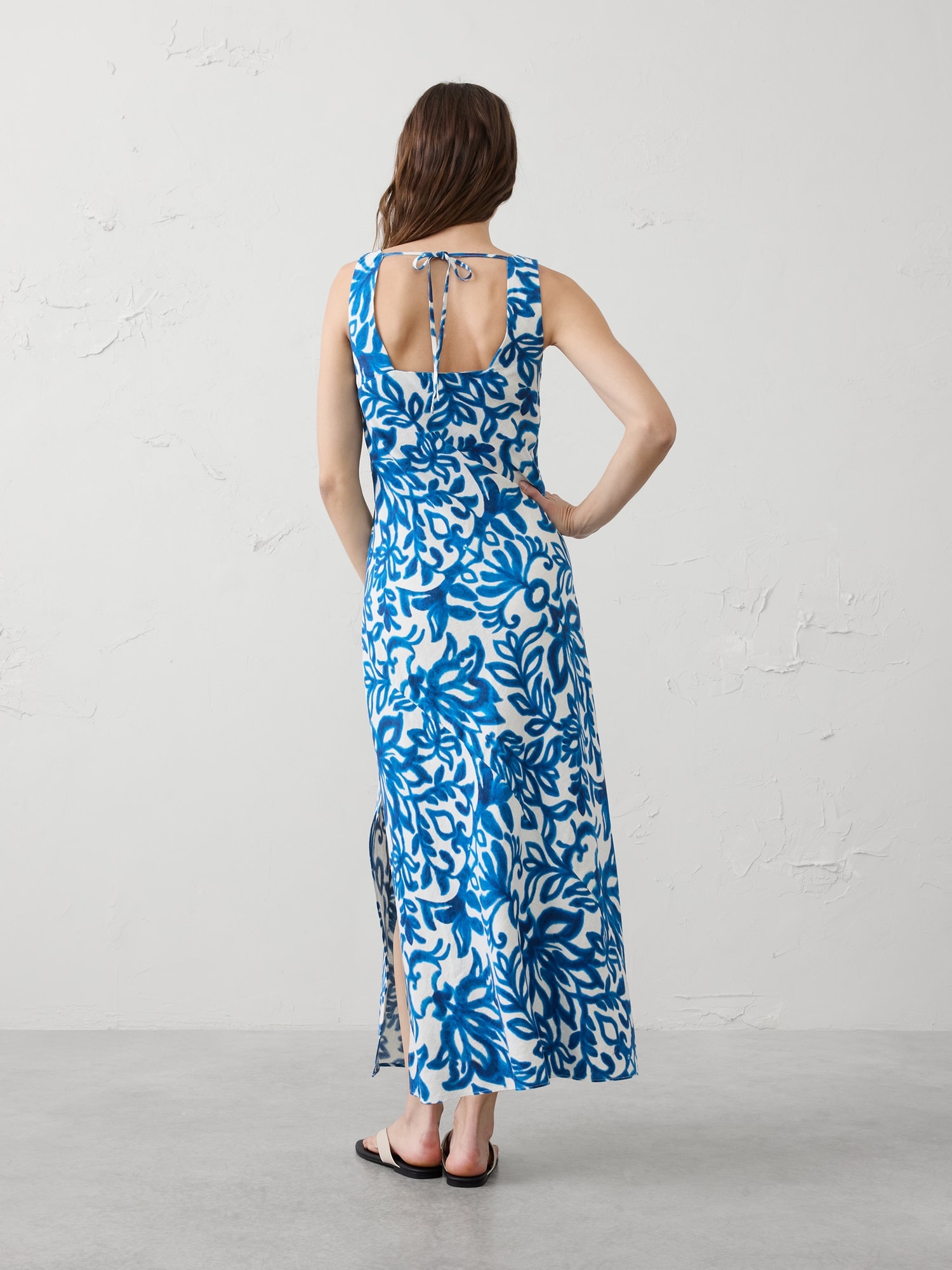 gap linen dresses Women's Linen-Blend Drop-Waist Maxi Dress by Gap True Black Size XS