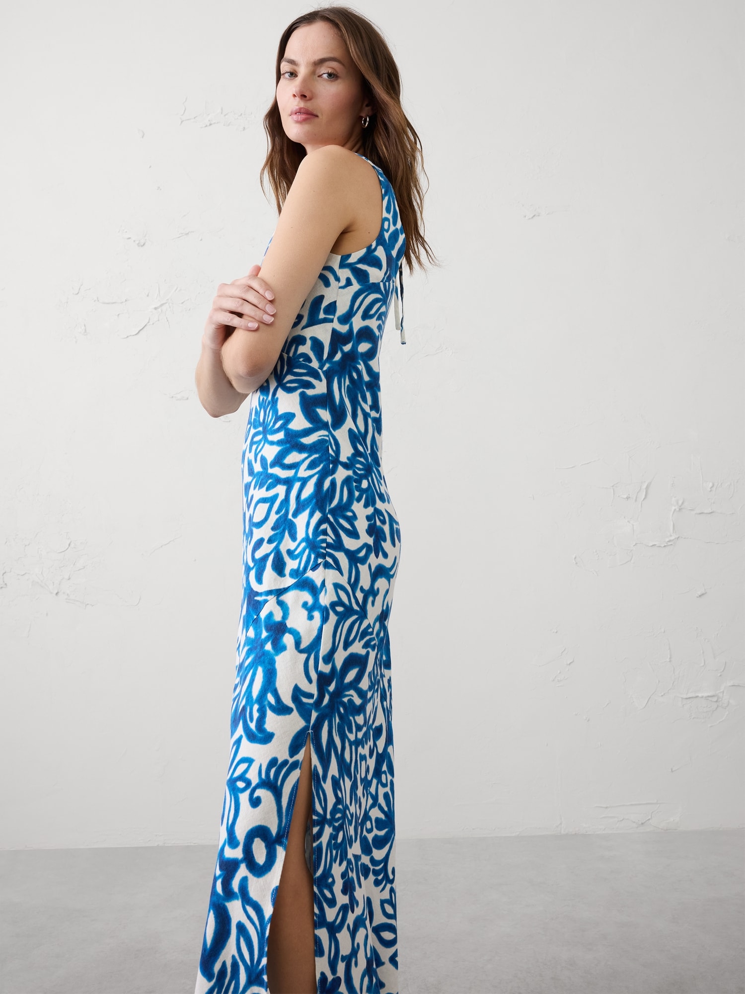 gap linen blend maxi dress Linen-Blend Empire Waist Maxi Dress