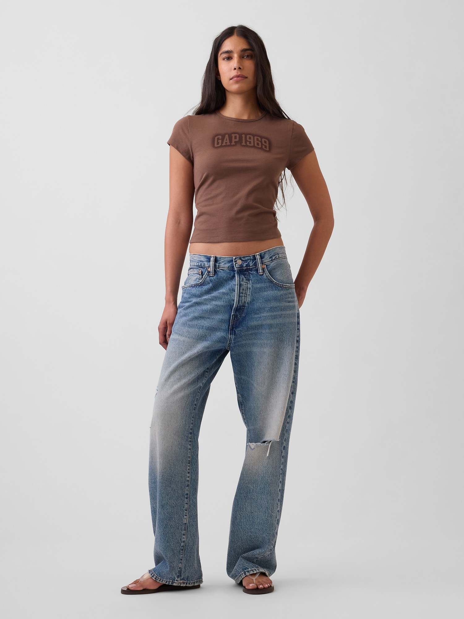 コットン ジャージー フィット クロップド グラフィックTシャツ-1