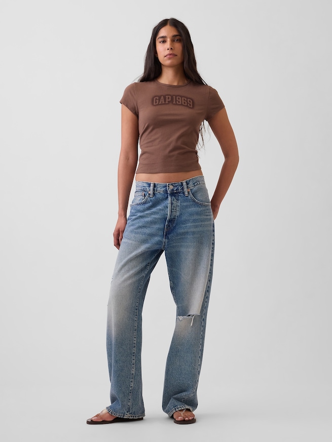 コットン ジャージー フィット クロップド グラフィックTシャツ-1