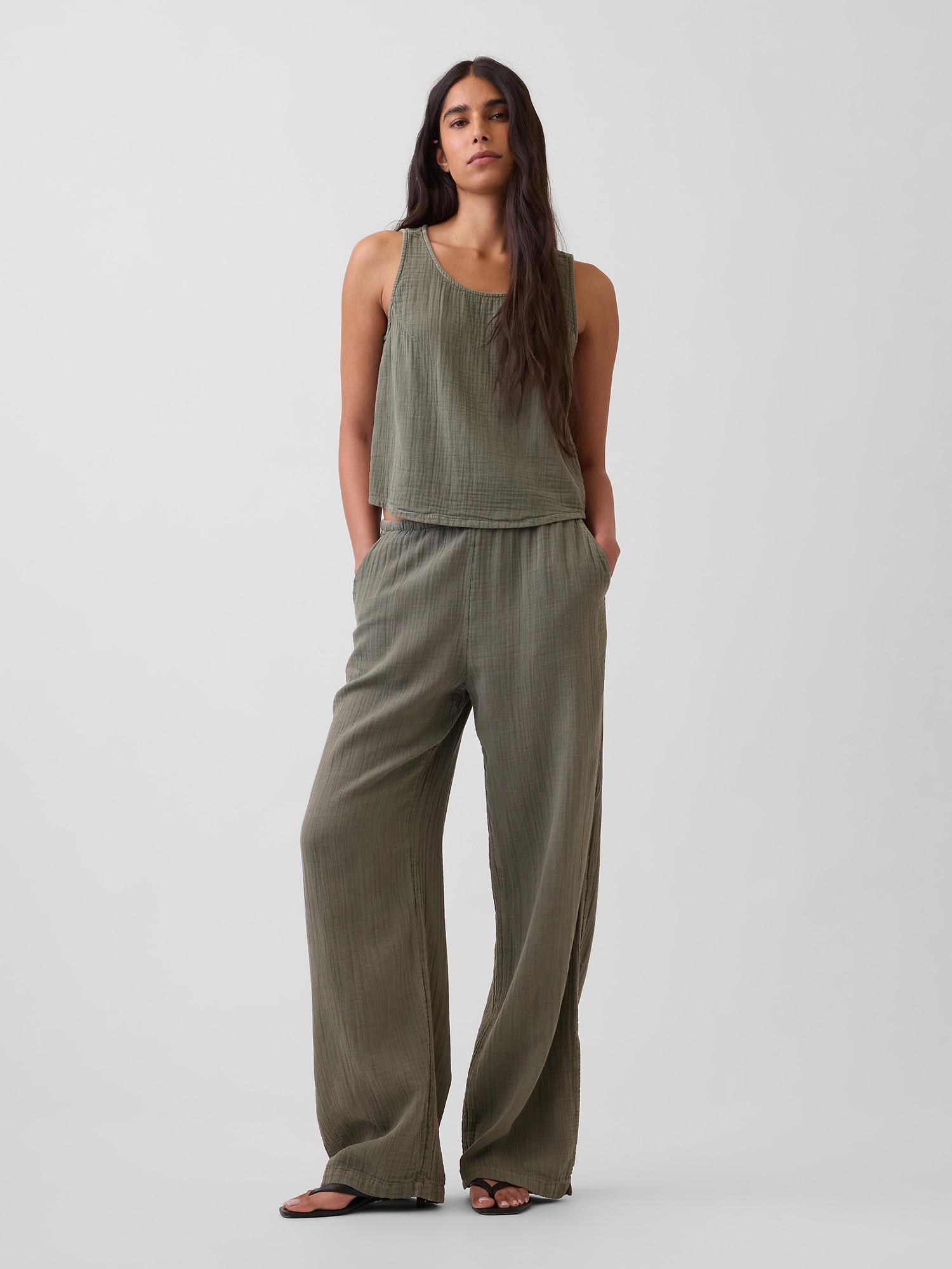 Cotton Gauze Easy Split-Hem Pants