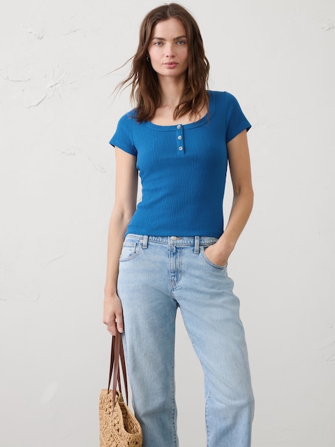 T-SHIRT HENLEY CÔTELÉ MOIRÉ