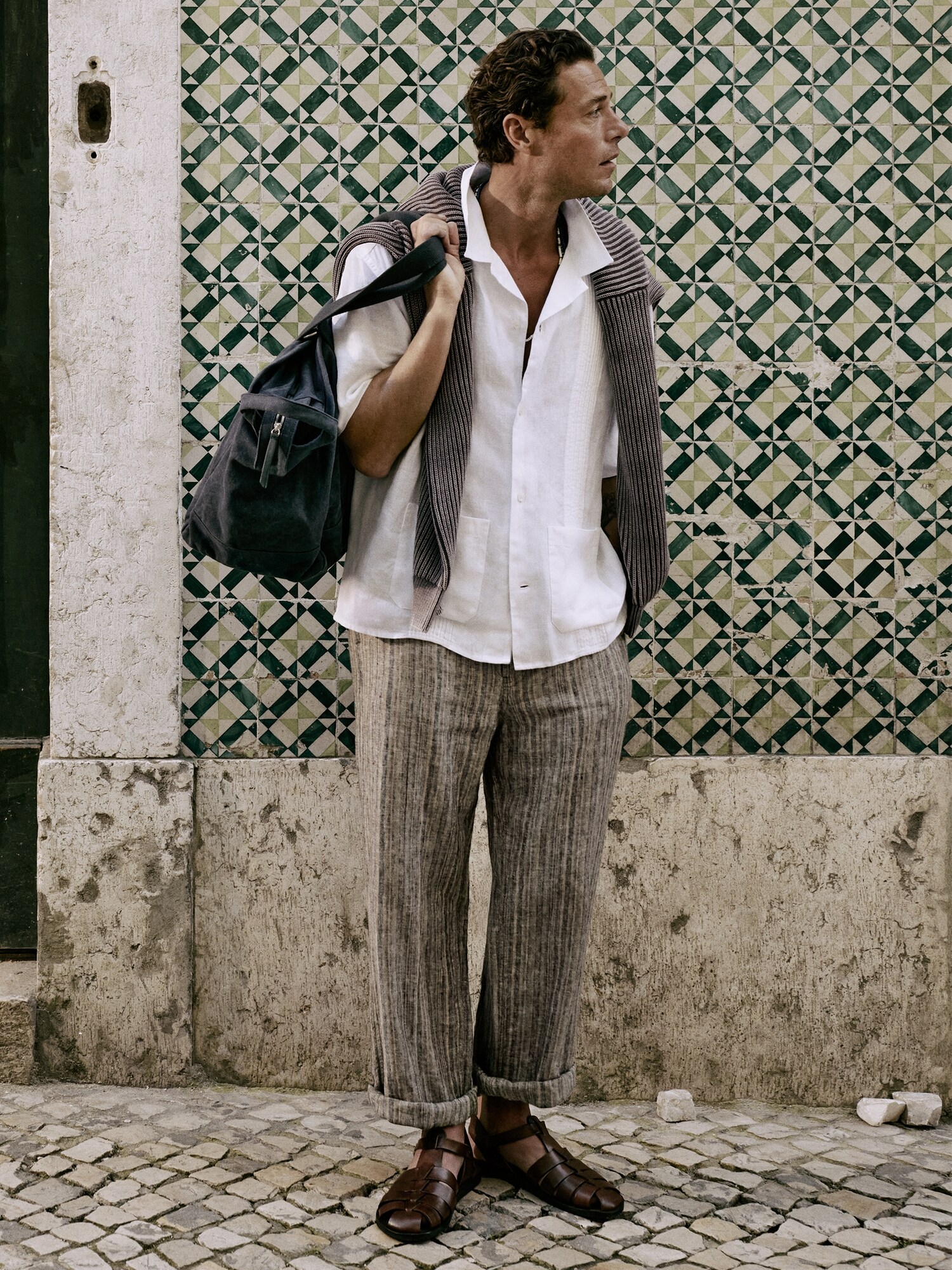 Relaxed Striped Linen Beach Pant