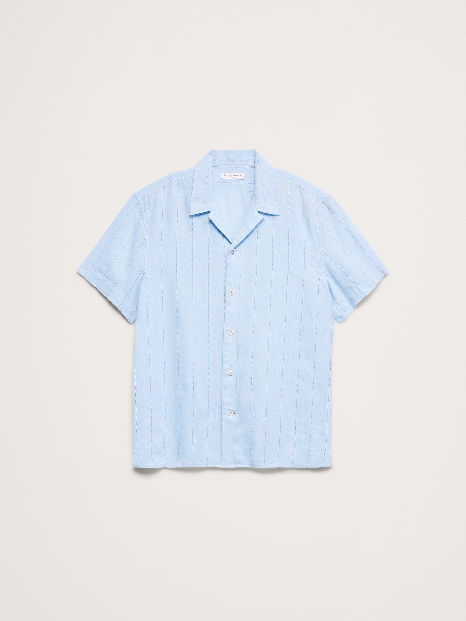 Standard-Fit Linen-Cotton Eyelet Stripe Resort Shirt