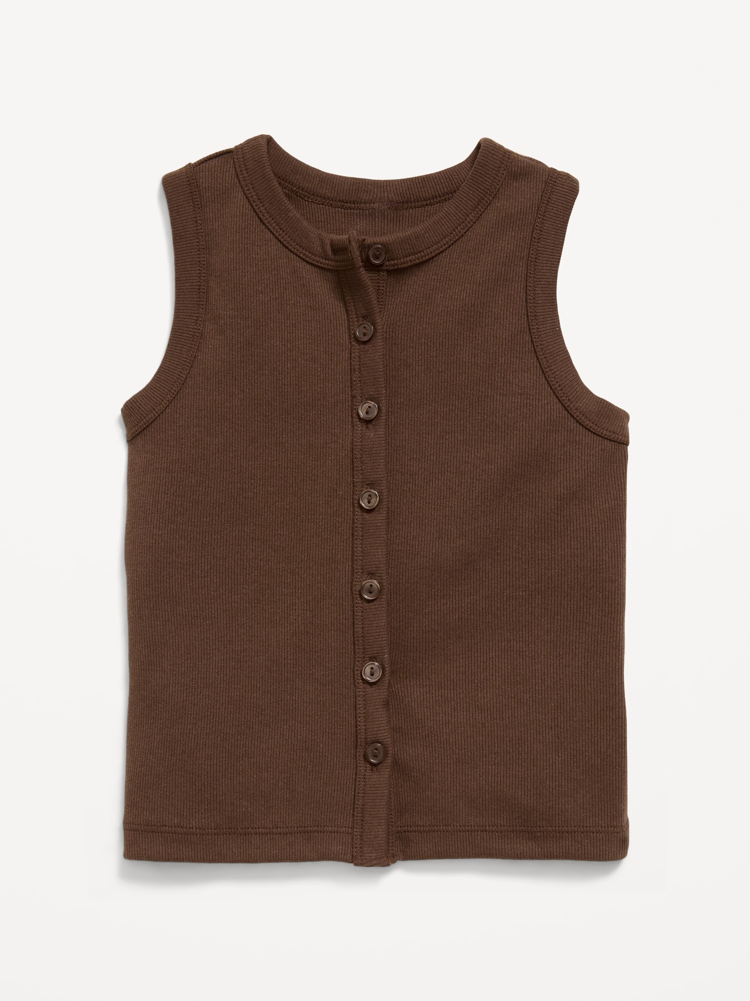 Fitted Sleeveless Ribbed Button-Front Top for Girls
