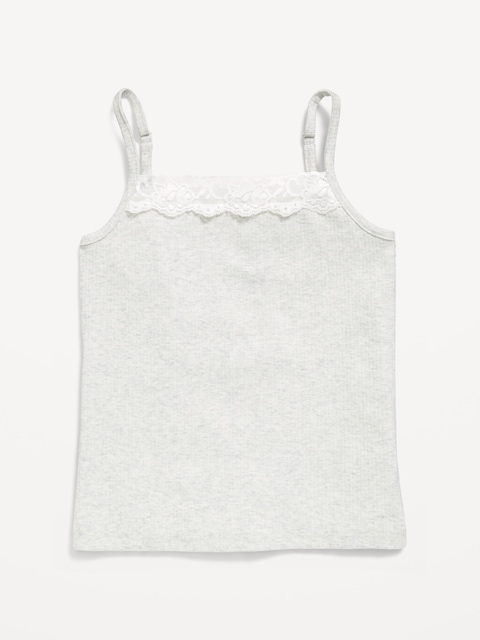 CAMISOLE CÔTELÉE AJUSTÉE À BORDURE EN DENTELLE POUR FILLE