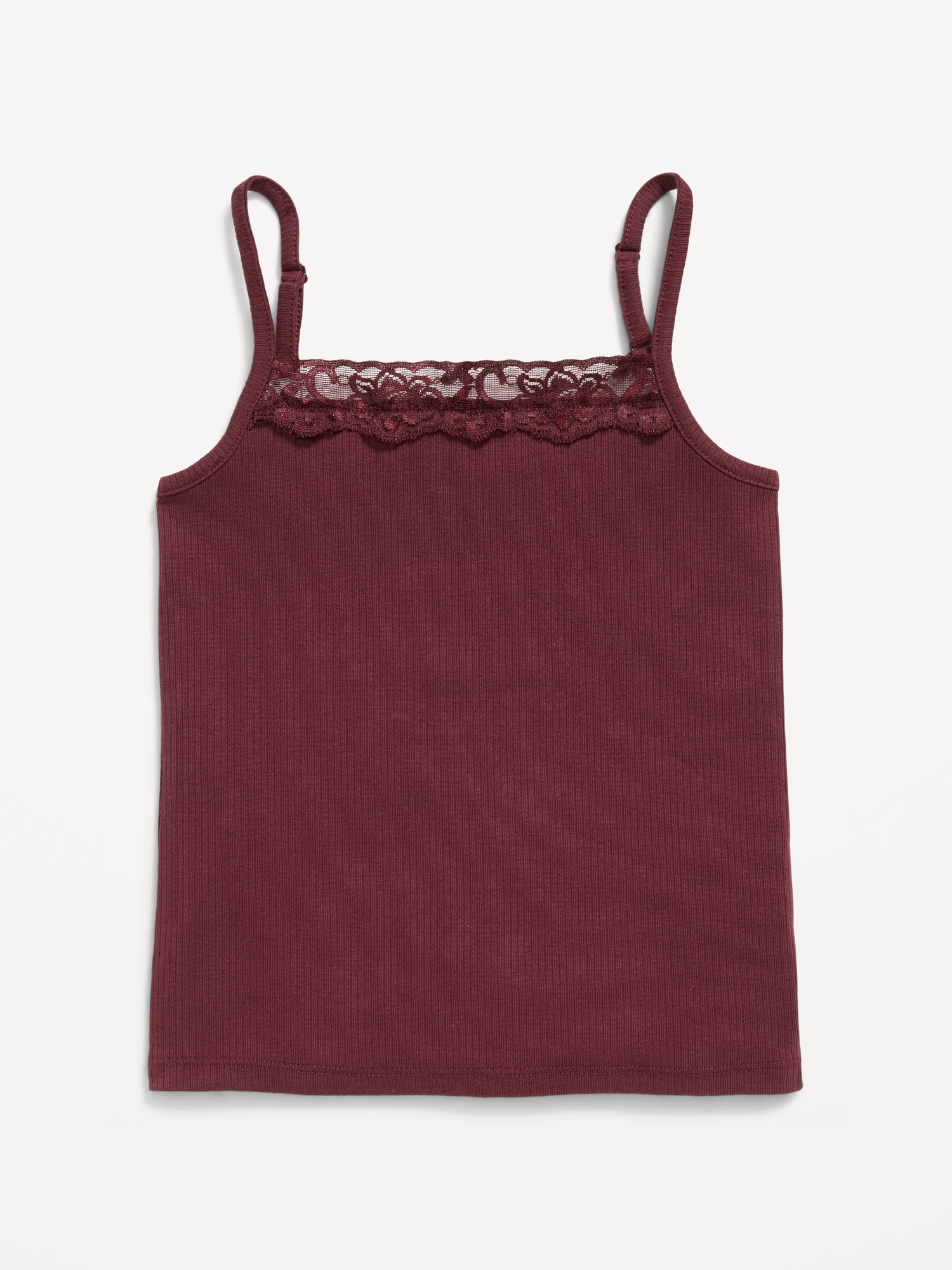 Fitted Ribbed Lace-Trim Cami for Girls