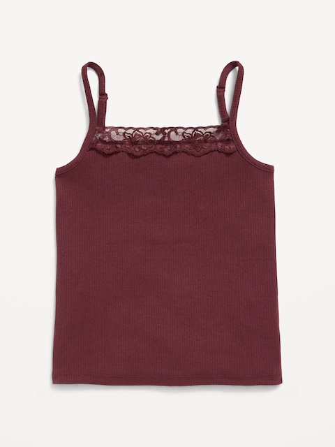 CAMISOLE CÔTELÉE AJUSTÉE À BORDURE EN DENTELLE POUR FILLE