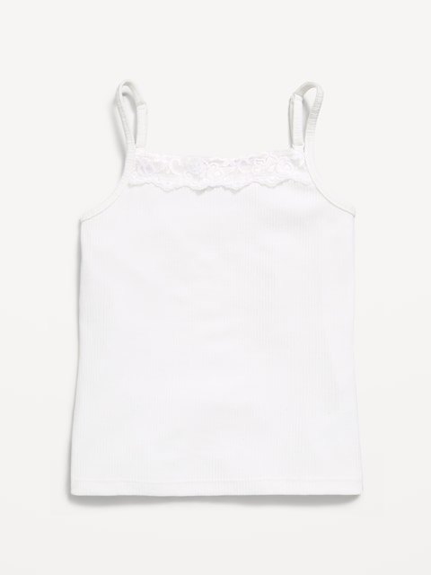 CAMISOLE CÔTELÉE AJUSTÉE À BORDURE EN DENTELLE POUR FILLE